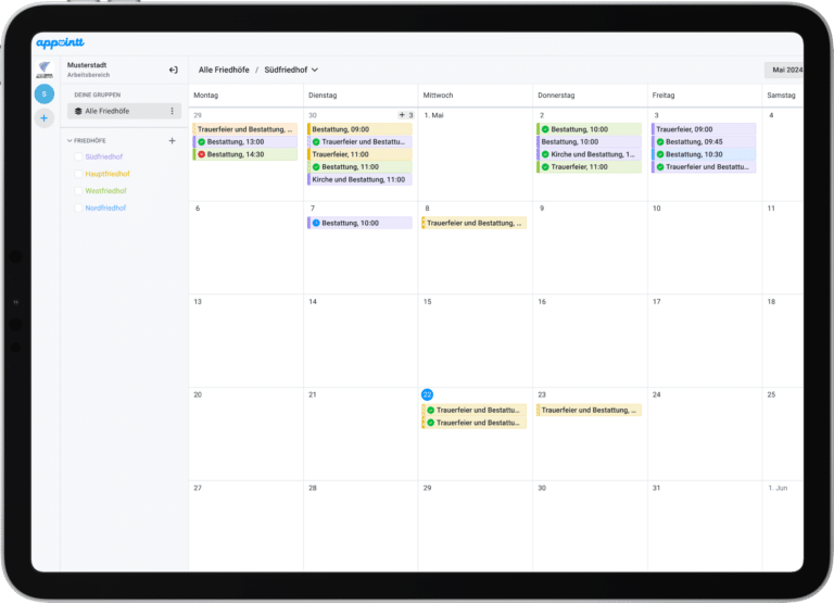 Overview of the PBSGEO Digital Funeral Calendar for managing ceremonies and burials.