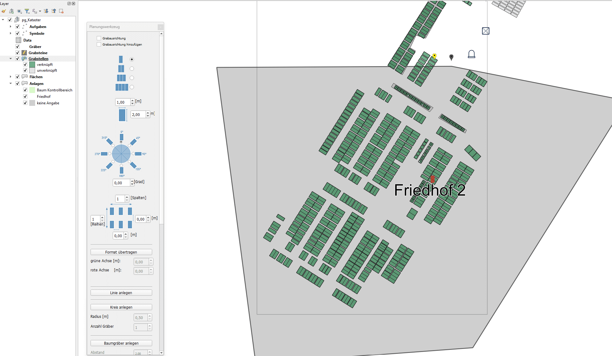 Die Desktopanwendung des digitalen Friedhofsplans