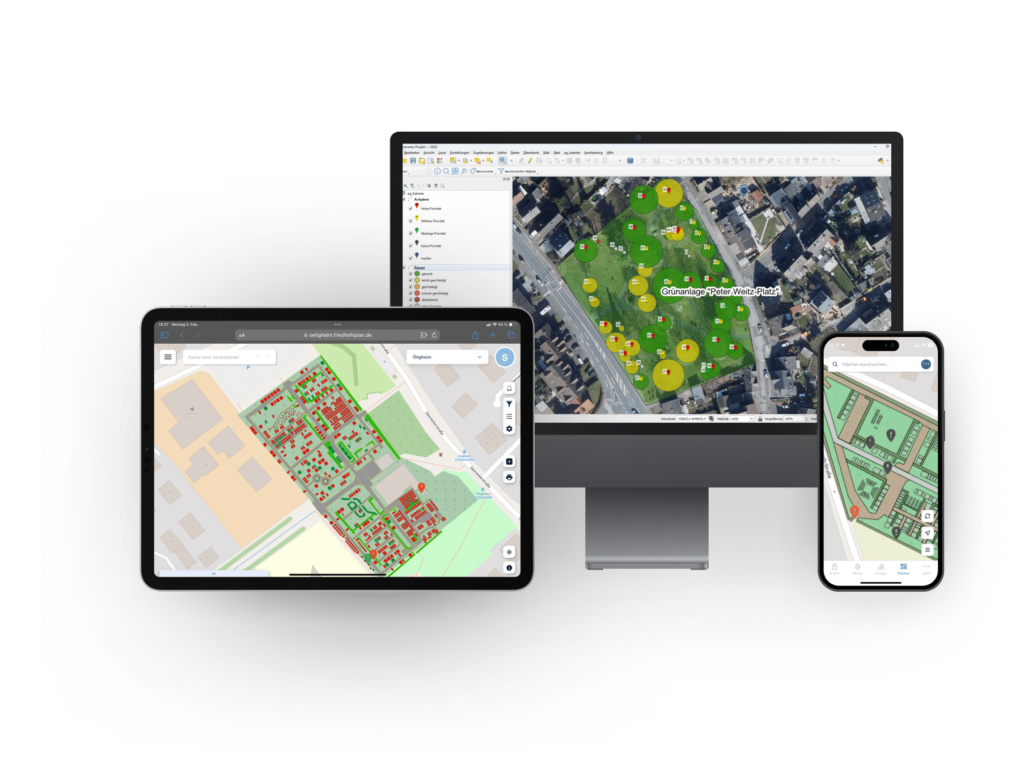 Die digitale Grünflächenverwaltung auf dem Smartphone, Tablet und Laptop