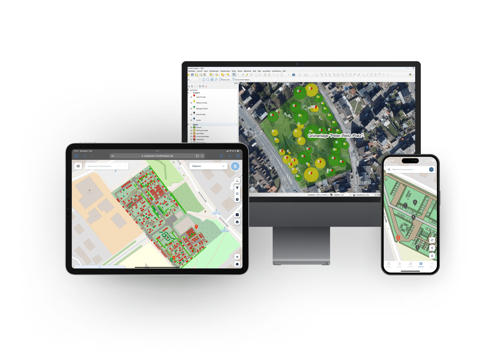 Die digitale Grünflächenverwaltung auf dem Smartphone, Tablet und Laptop